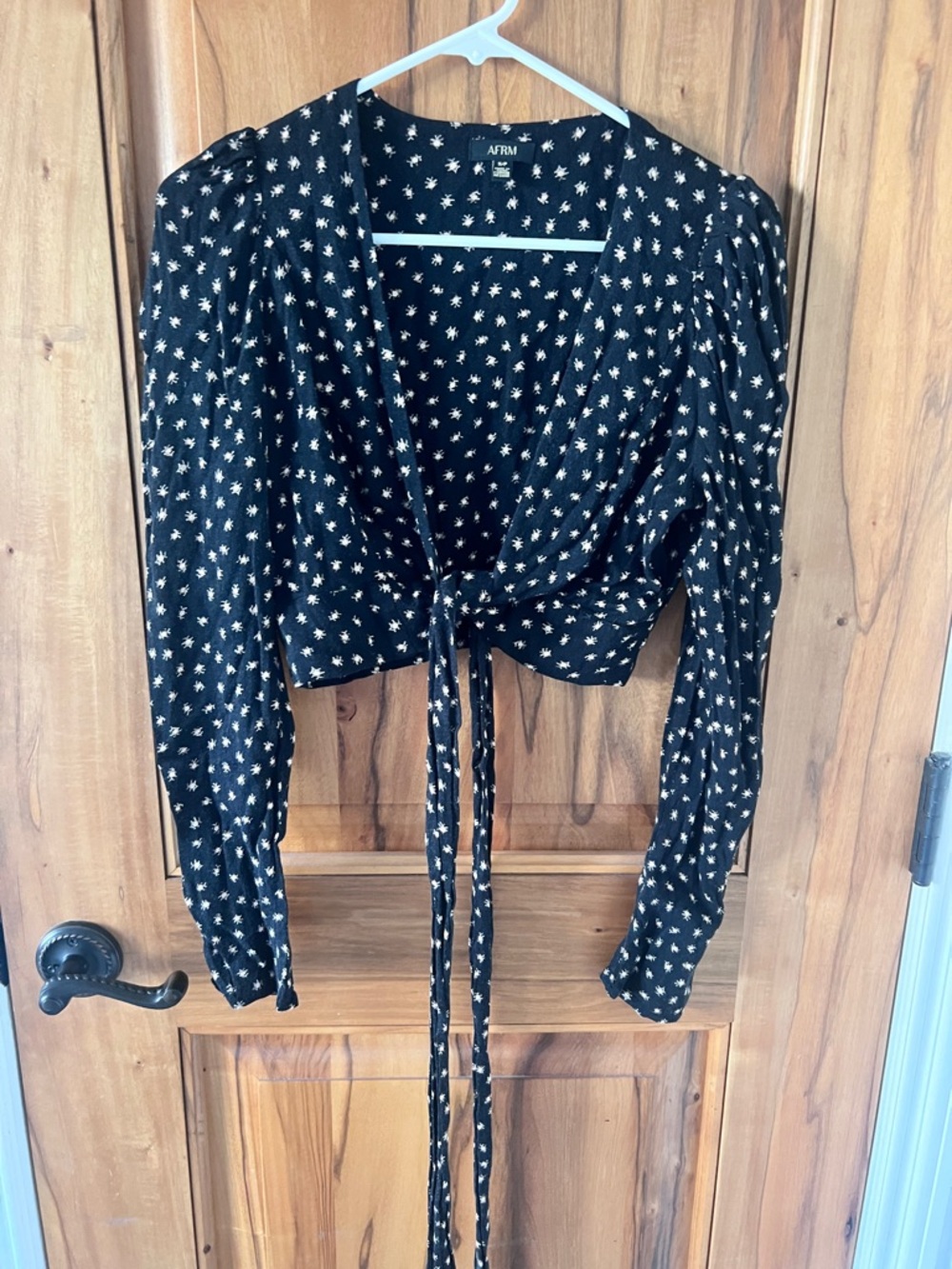 AFRM Black Crop Tie-Front Long Sleeve Top with Matching skirt